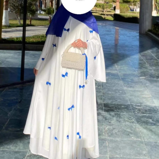 Loose flared sleeve bow long robe dress