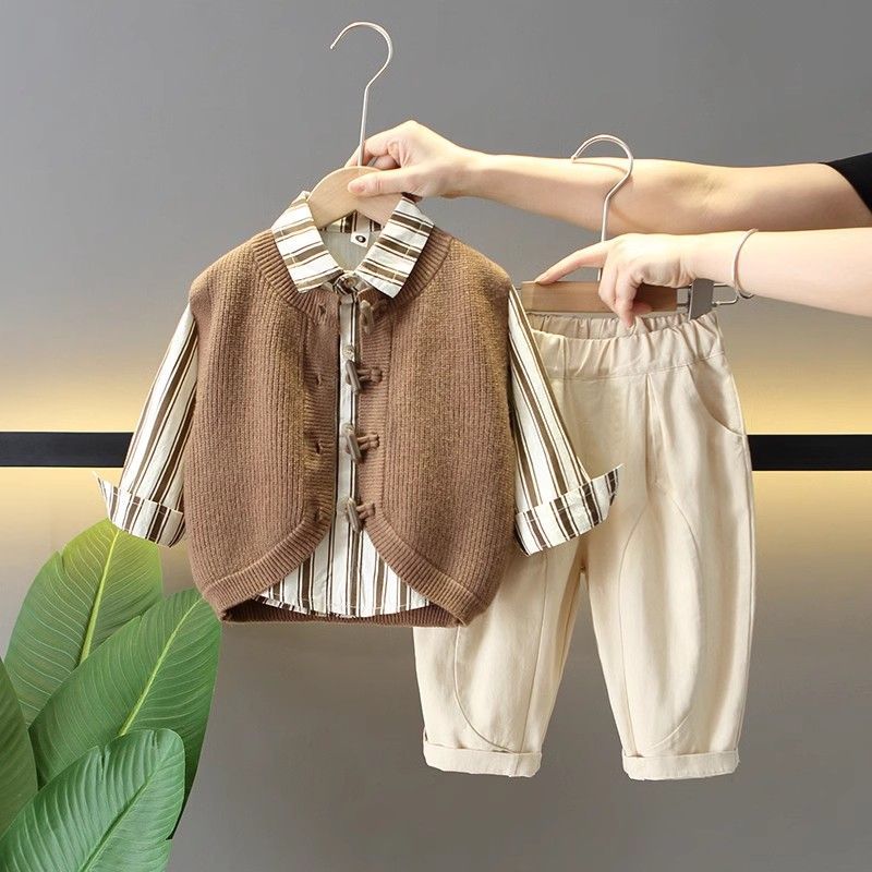 Boys' Corduroy Sweater Vest Three-Piece Set