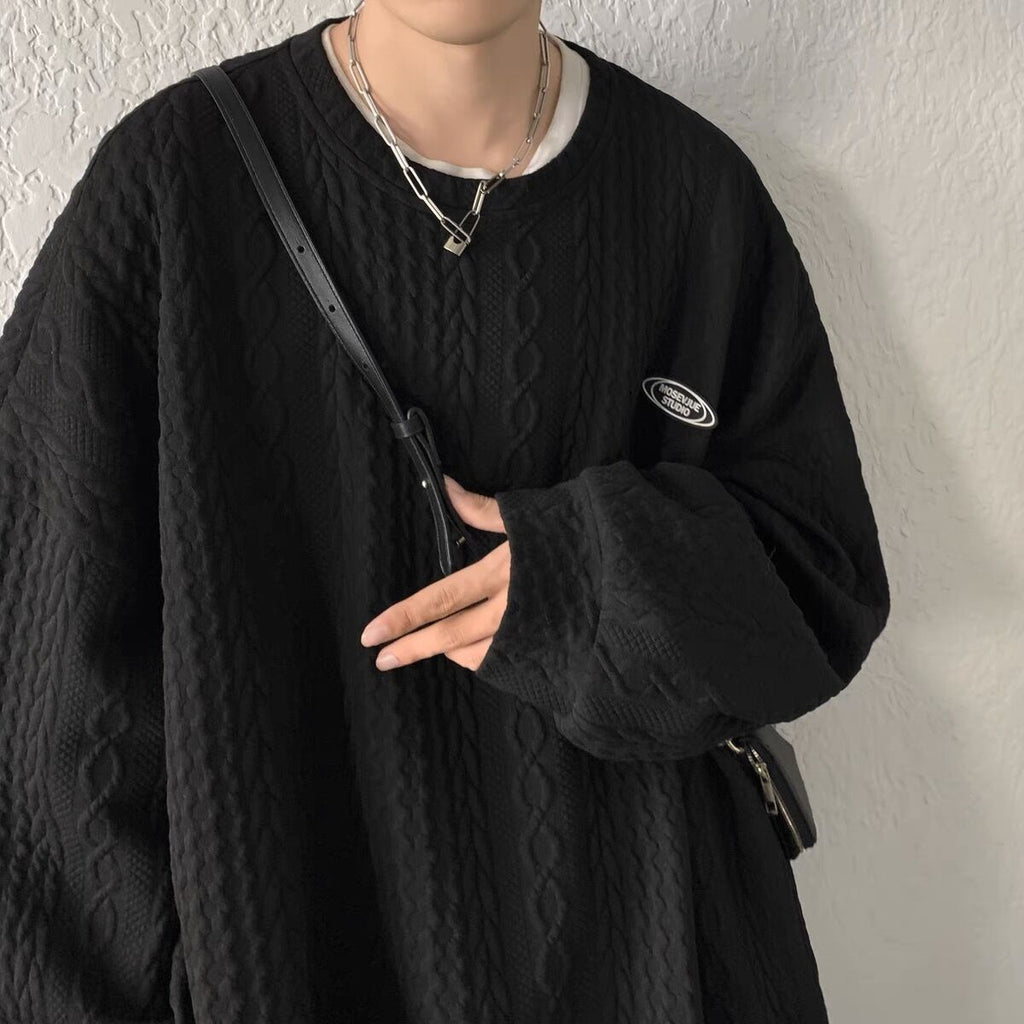 Sweatshirt Loose - wist Texture Sweatshirt Loose Fit Round Neck Top