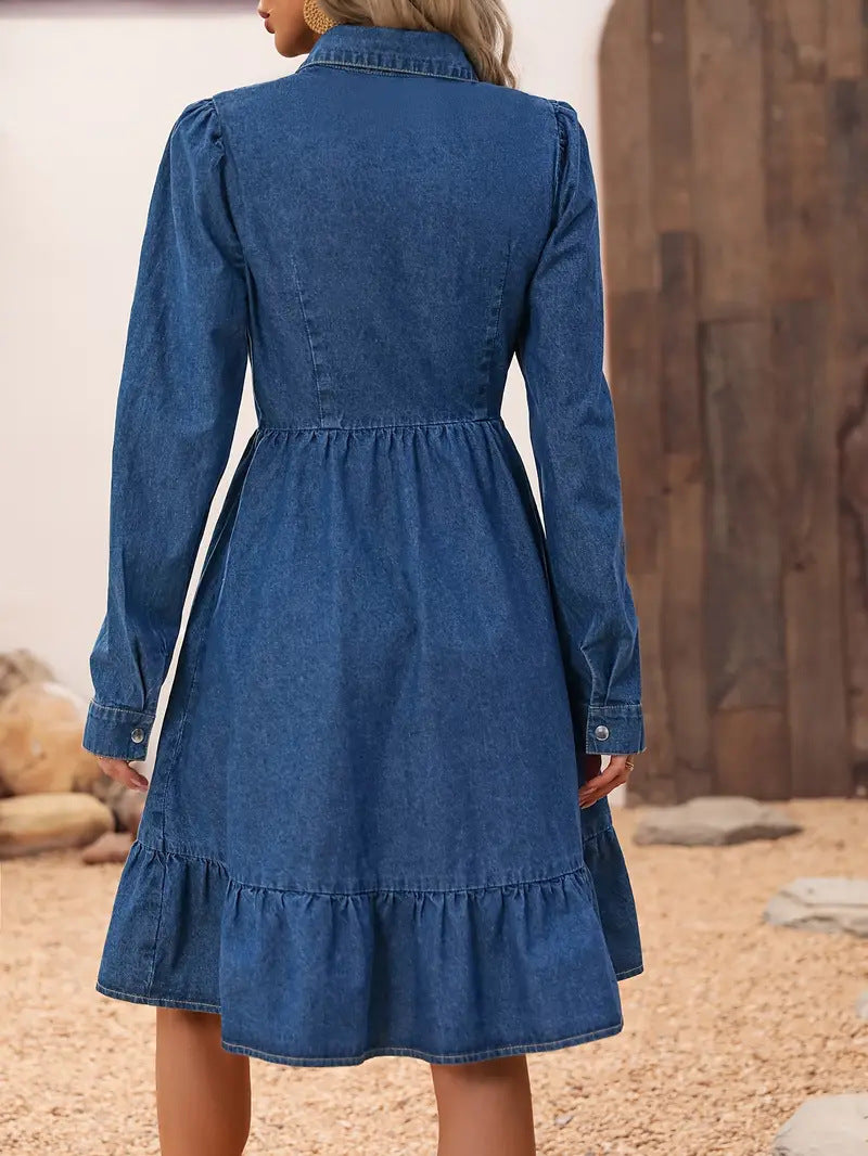 Lapel Spliced Casual Cotton Dress
