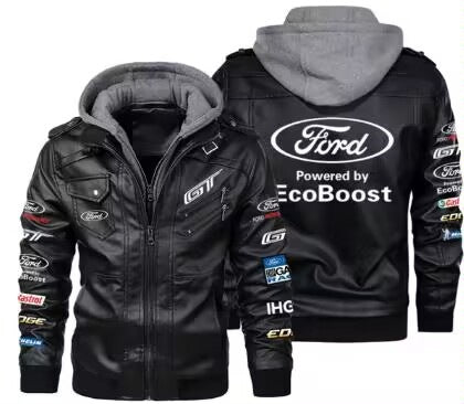 Men's Windproof PU Leather Jacket with Fleece Lining