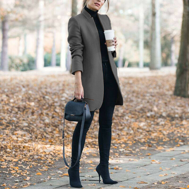 Solid color stand collar wool coat