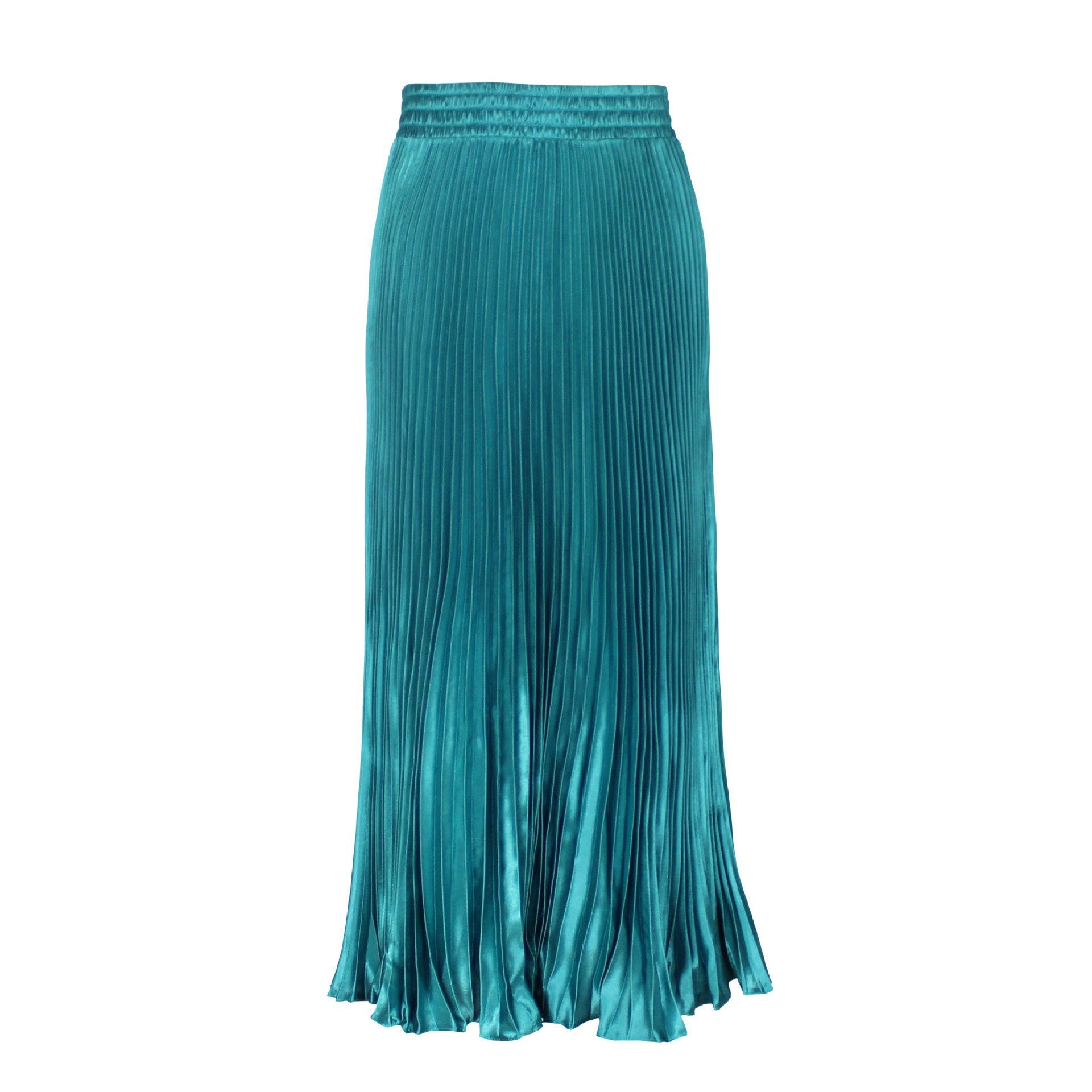 Satin Pleated Midi Skirt High Waist