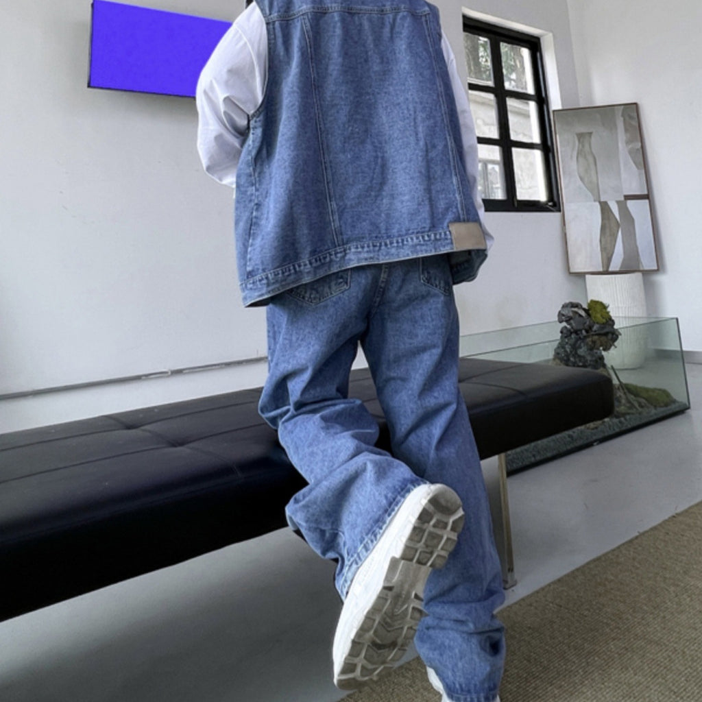 Street-style men's denim jacket and pants set