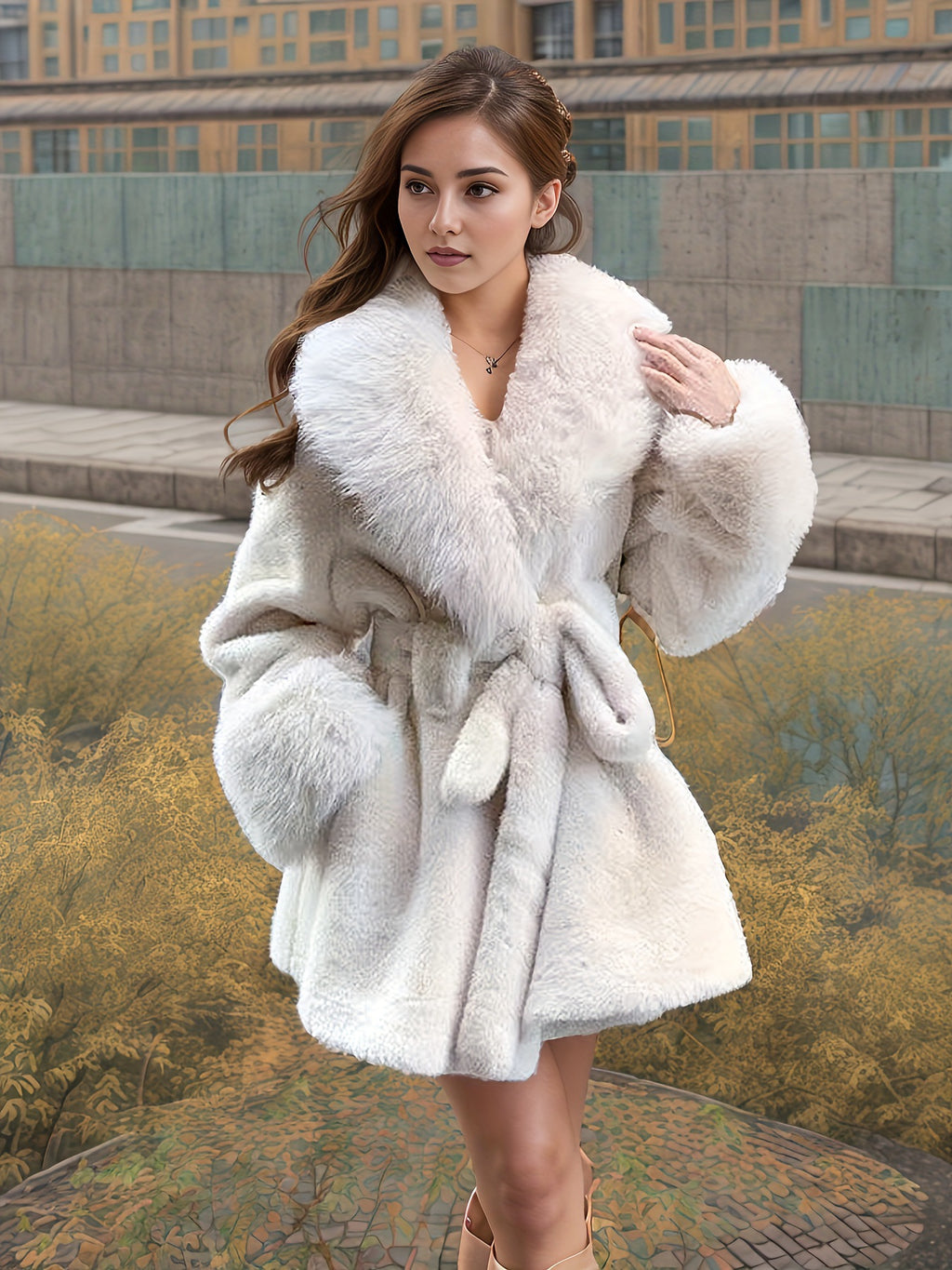 Women's Long Fur Collar Coat