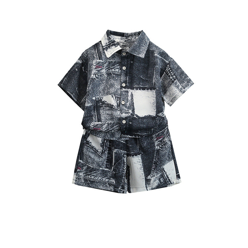 Children's summer lightweight Korean-style casual shirt set
