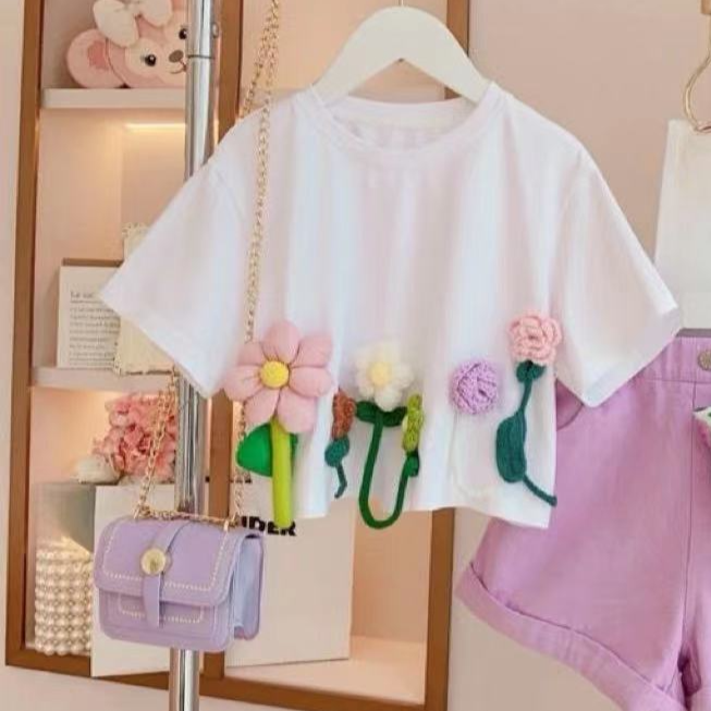 Girls' Floral Short Sleeve and Shorts Two-Piece Set