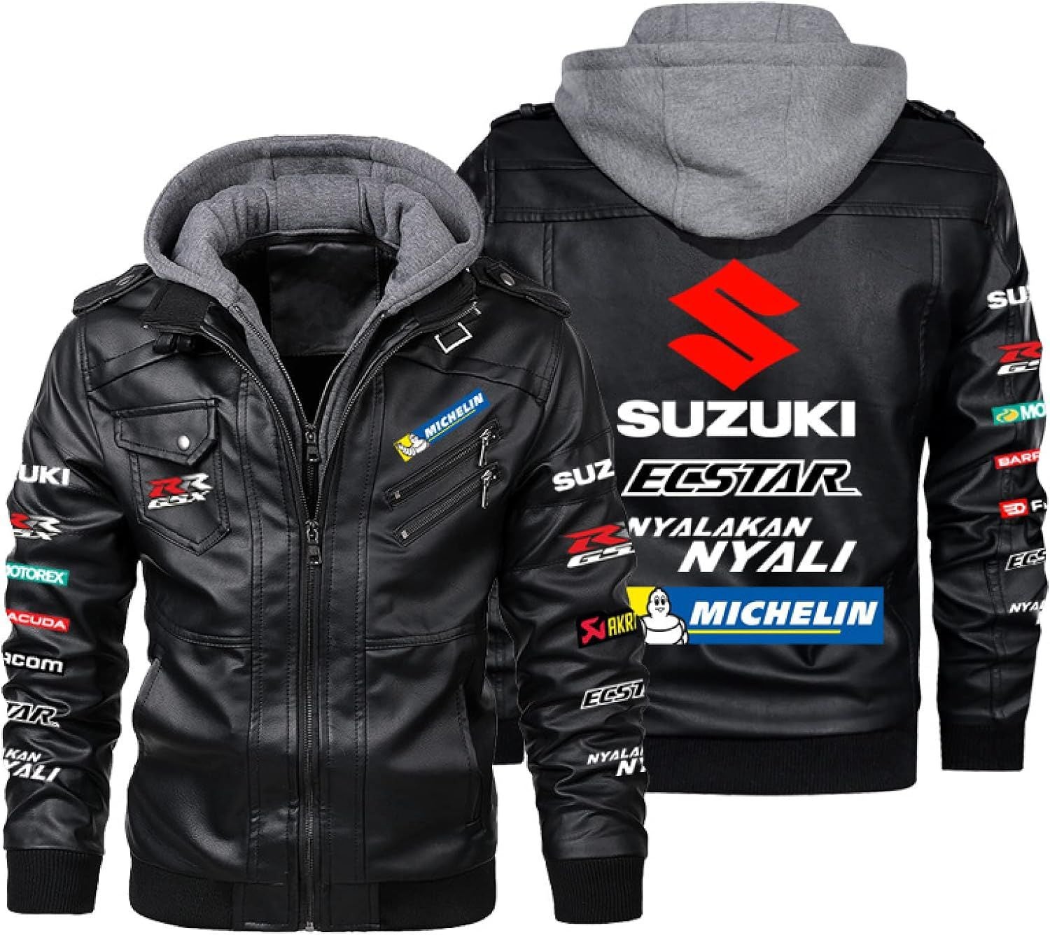 Men's Windproof PU Leather Jacket with Fleece Lining