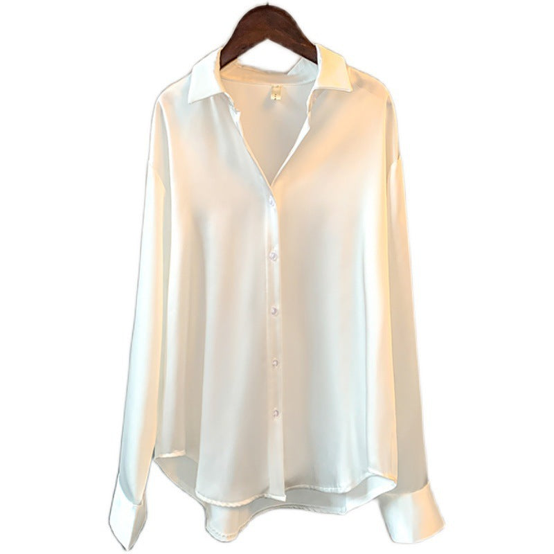 Long-sleeved satin shirt for women