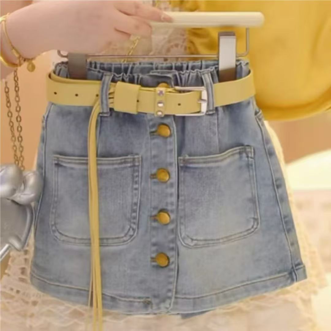 Girls' Summer Flutter Sleeve Denim Shorts Set