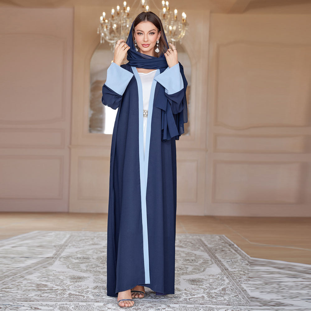 Patchwork Sleeve Cardigan Robe with Headscarf