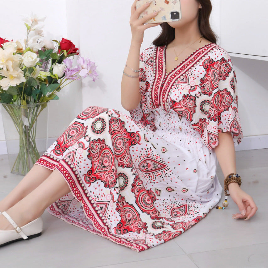 V-neck beach vacation dress