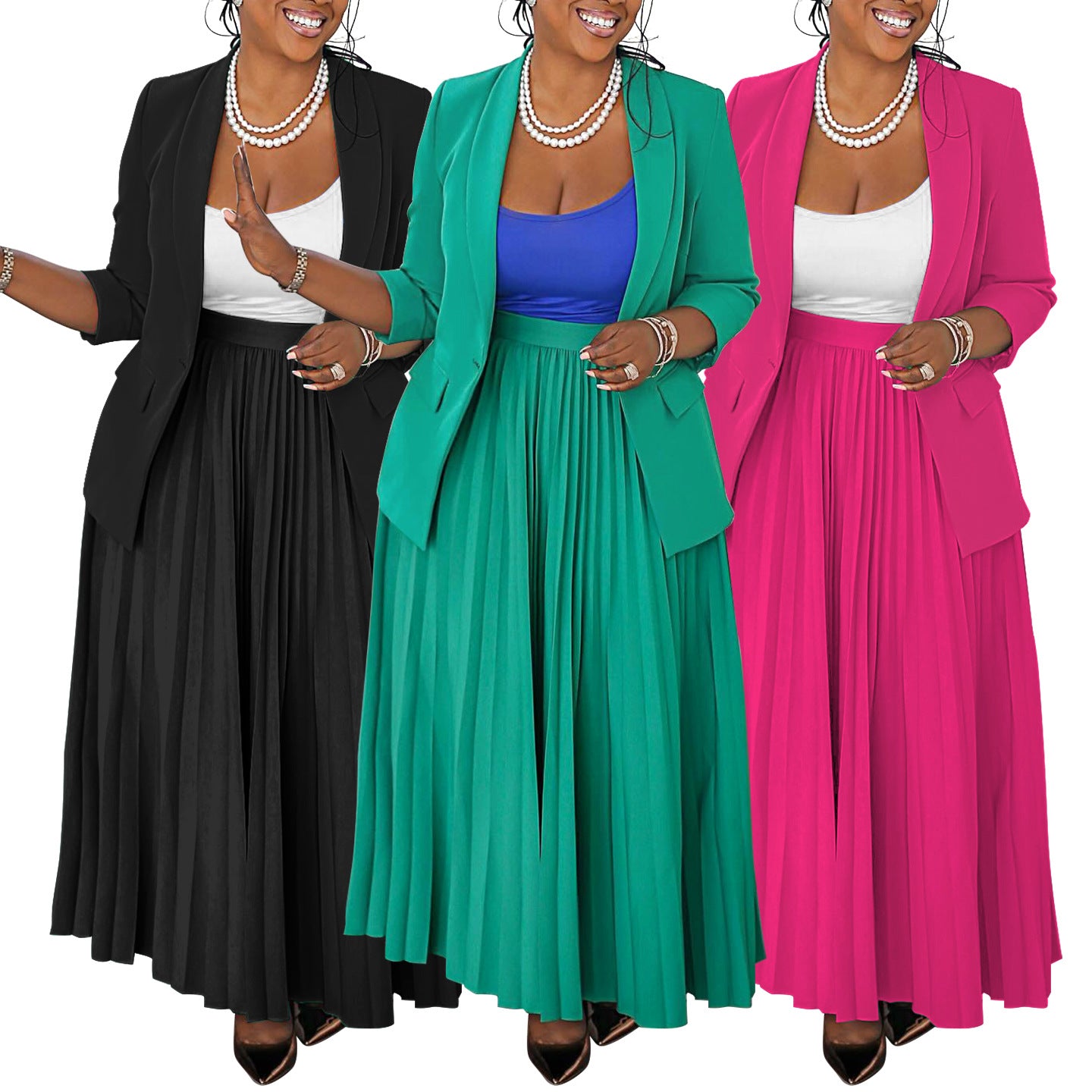 Women's Professional Suit with Pleated Skirt Set