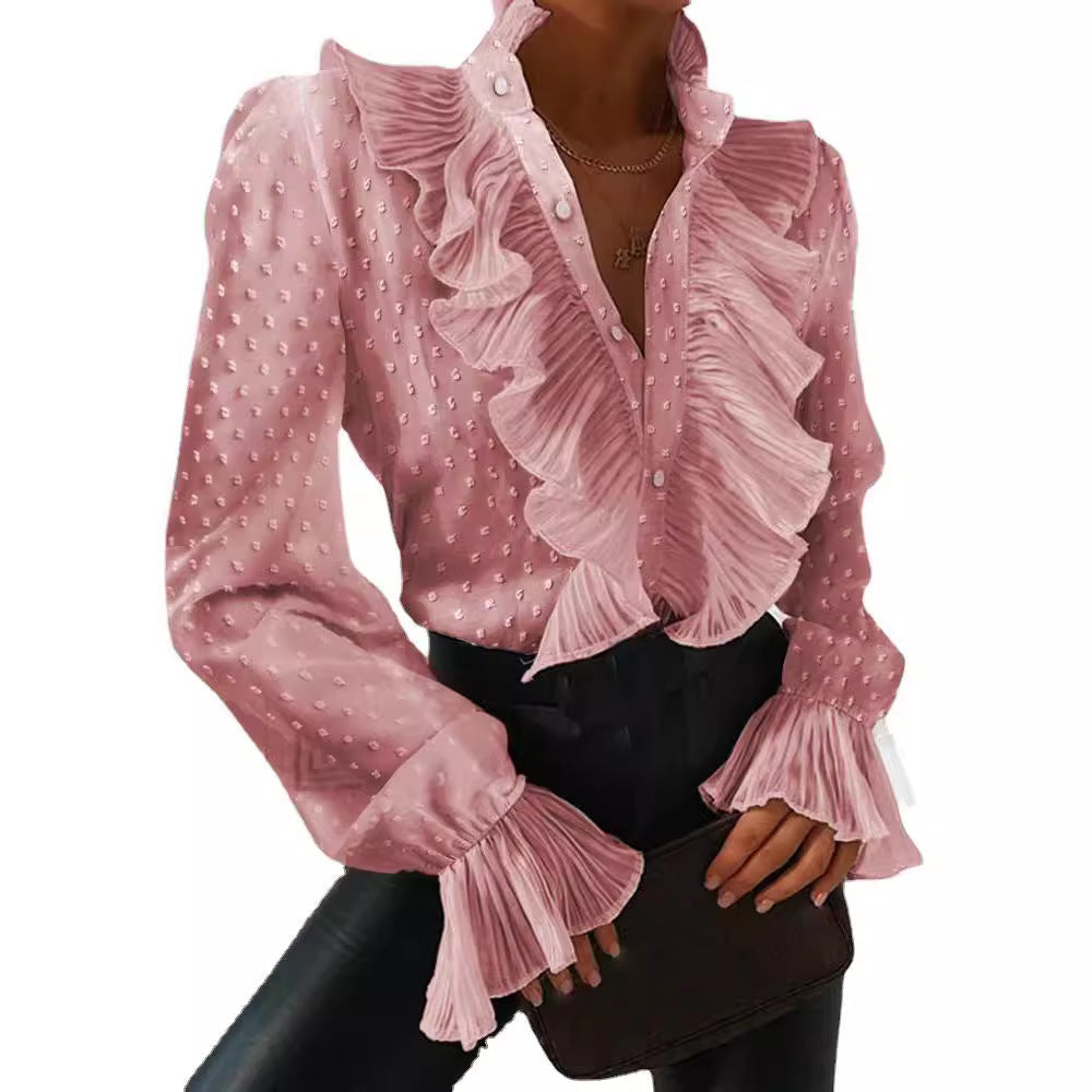 Elegant Women's Ruffled Long Sleeve Blouse