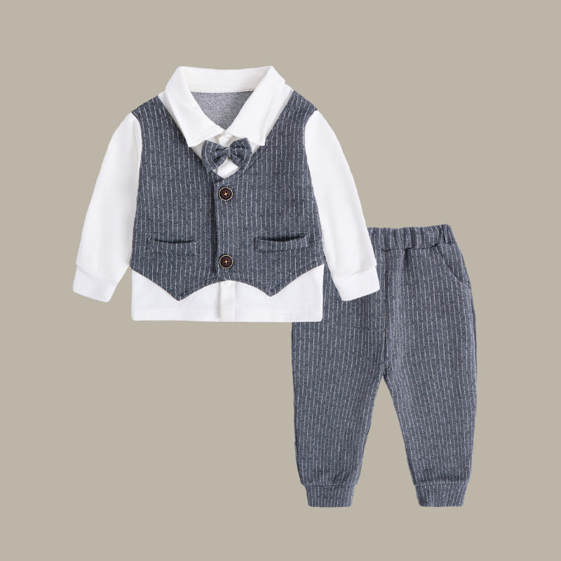 Boys' Formal Two-Piece Suit Cotton Shirt and Vest Set