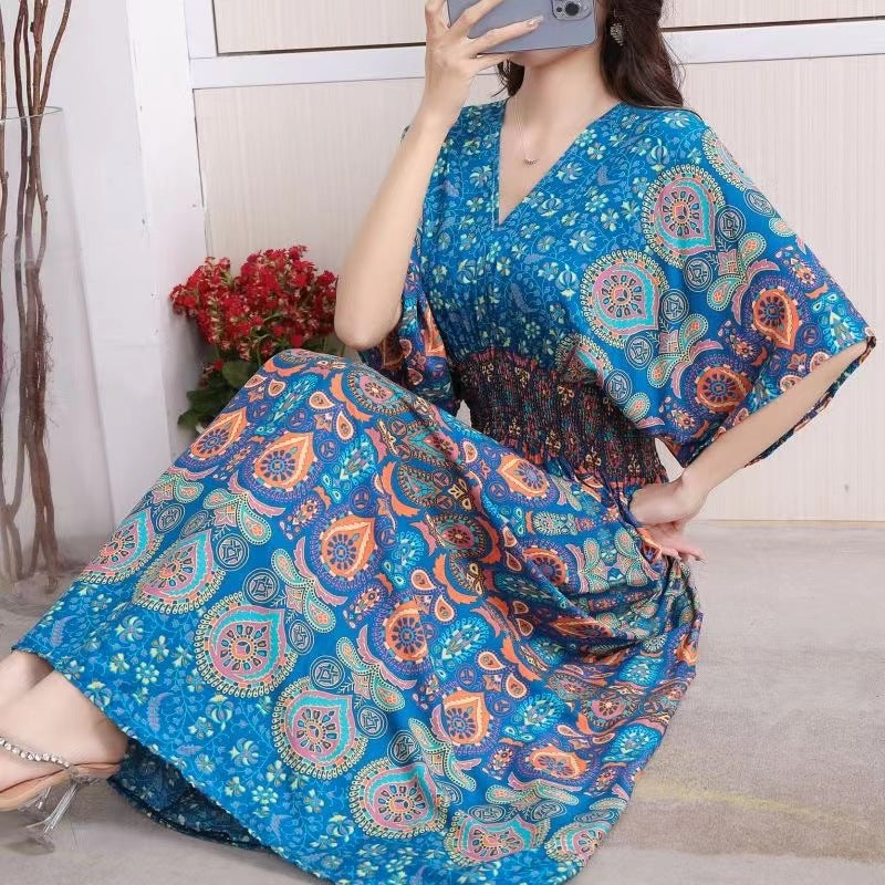 V-neck beach vacation dress