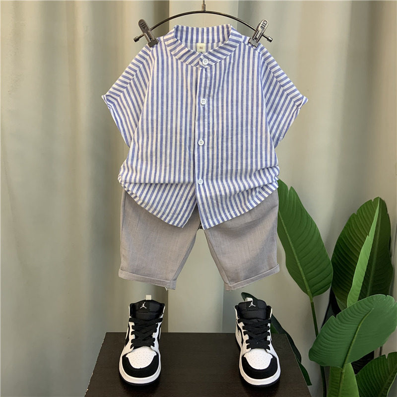 Boys' Summer Cotton Linen Shirt Set