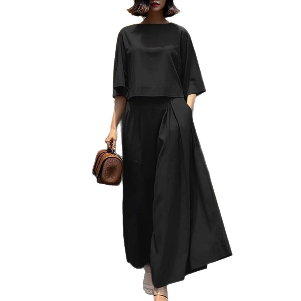 Solid Color Short-sleeved Casual Loose Trousers