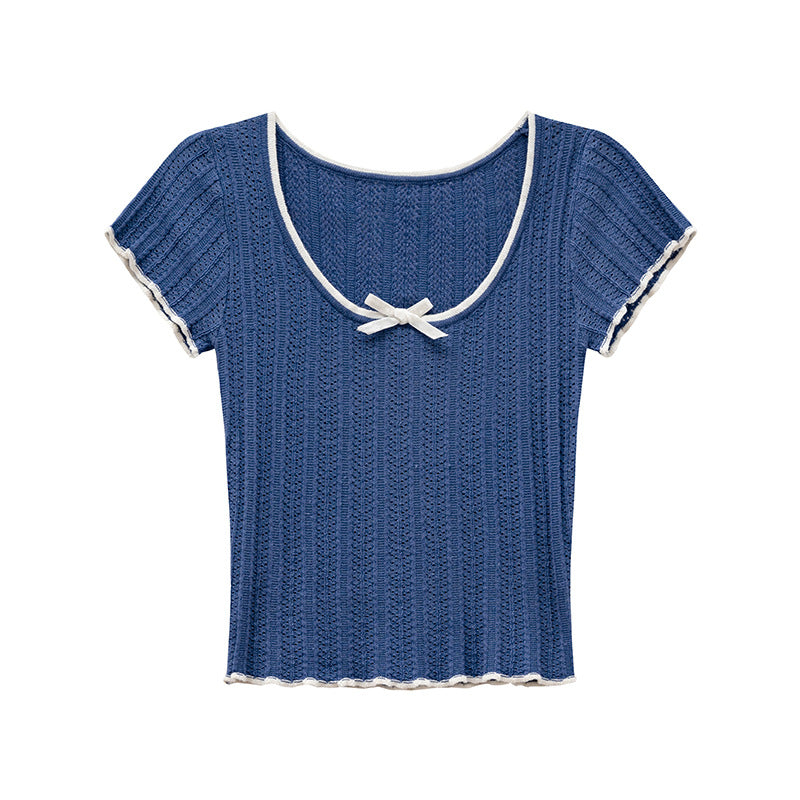 Knitted short-sleeved blouse for women