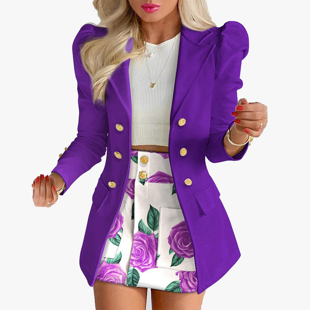 Women's suit set - Cardigan top with short skirt