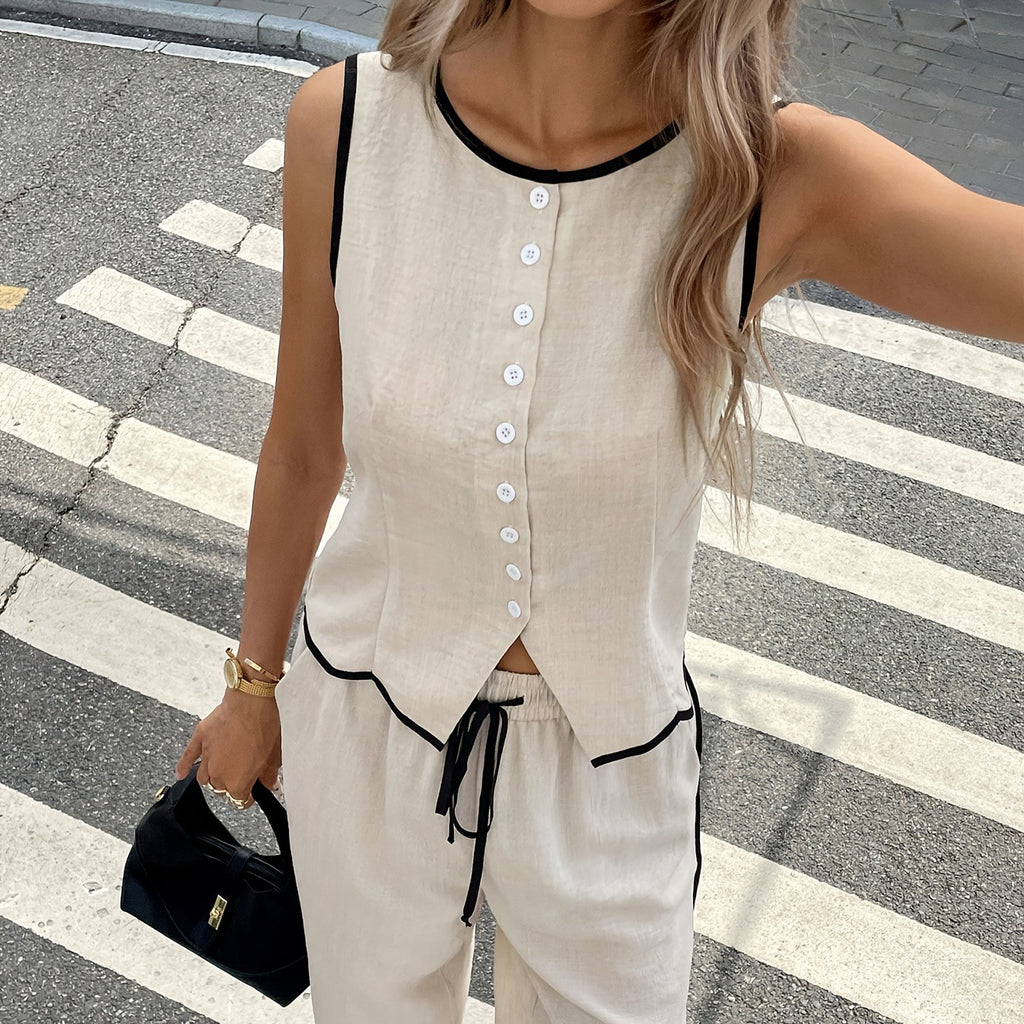 Women's Sleeveless Vest and Drawstring Trousers Set
