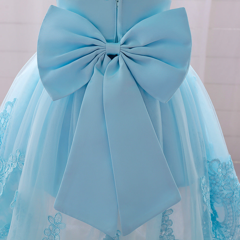 Girl's Embroidered Beaded Party Dress with Bow Details