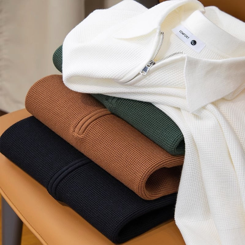Men's Fleece Lined Waffle Knit Polo Shirt