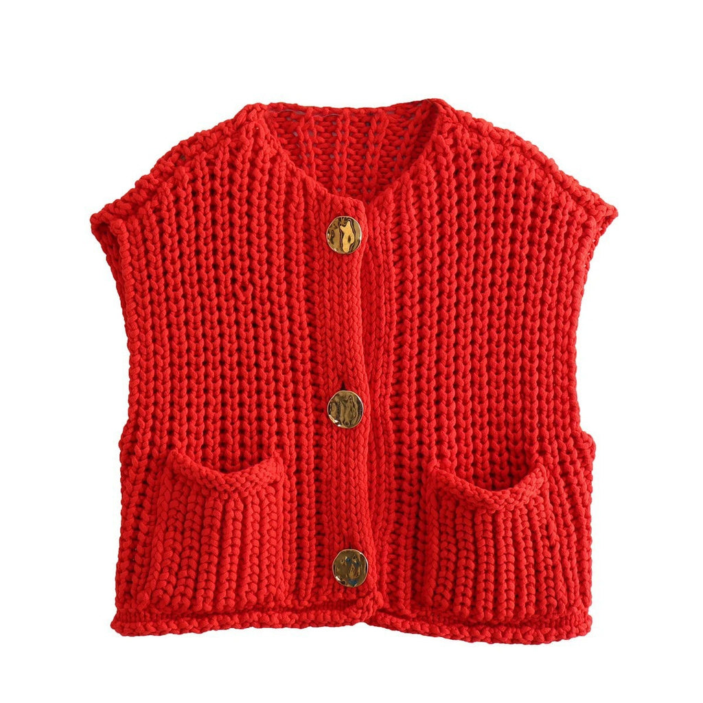 Short sleeve knitted cardigan without sleeves