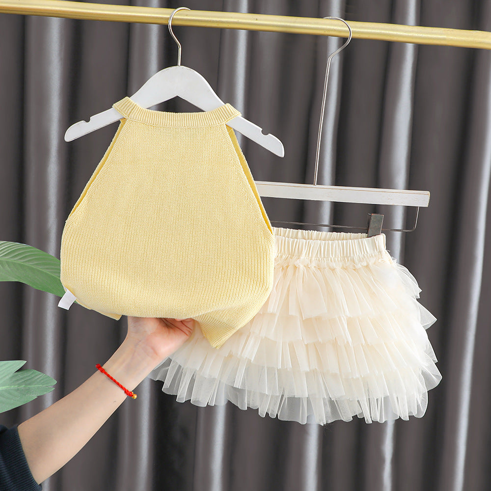 Children's knitted top - Two-piece set top and skirt