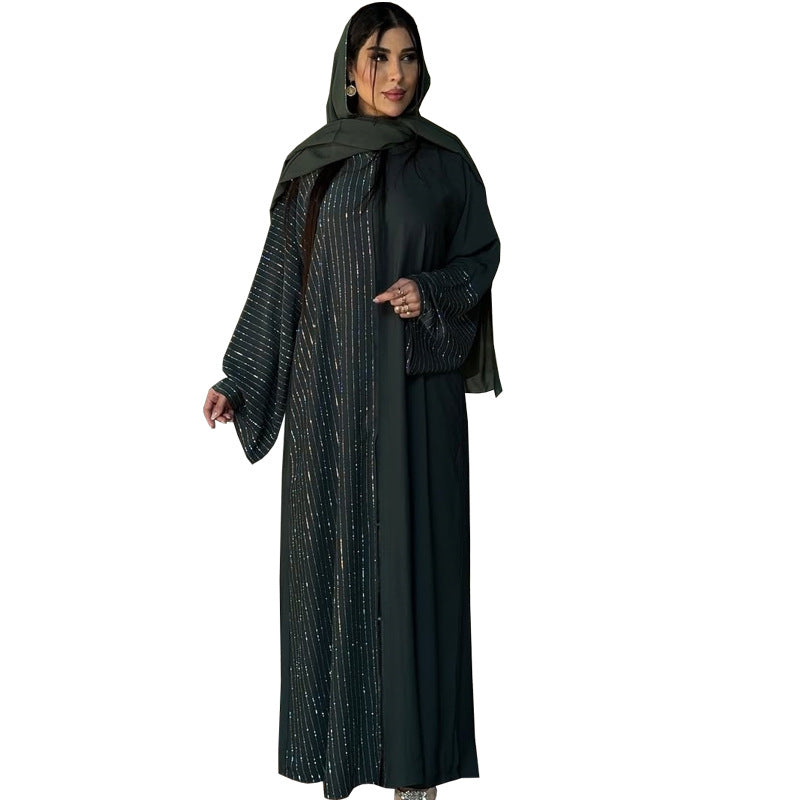 Modest Dark Green Muslim Women's Robe with Hidden Buttons