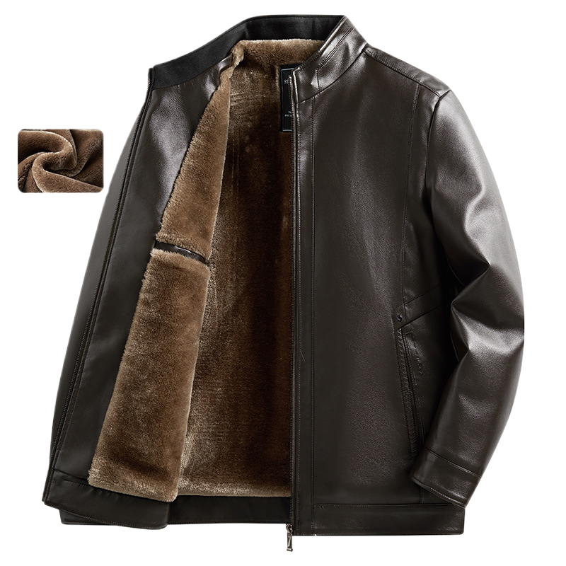 Fur-lined and thickened leather coat - Leather jacket