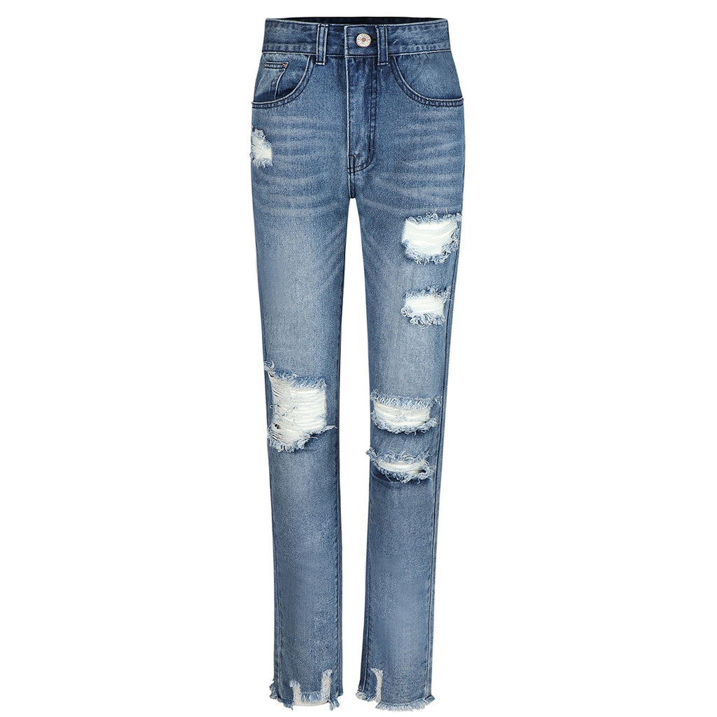Women's Straight Ripped Denim Jeans