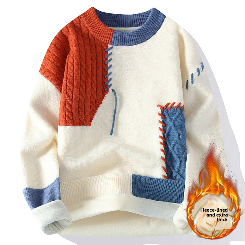 Color Blocked Loose Fit Knit Sweater for Men