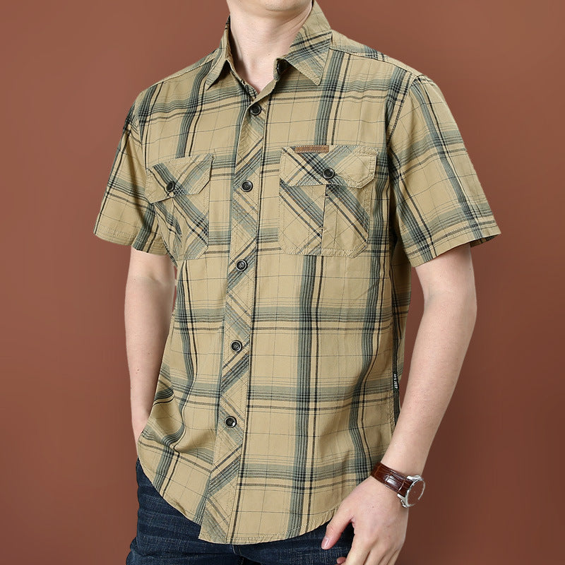 Men's Plaid Short Sleeve Cotton Shirt