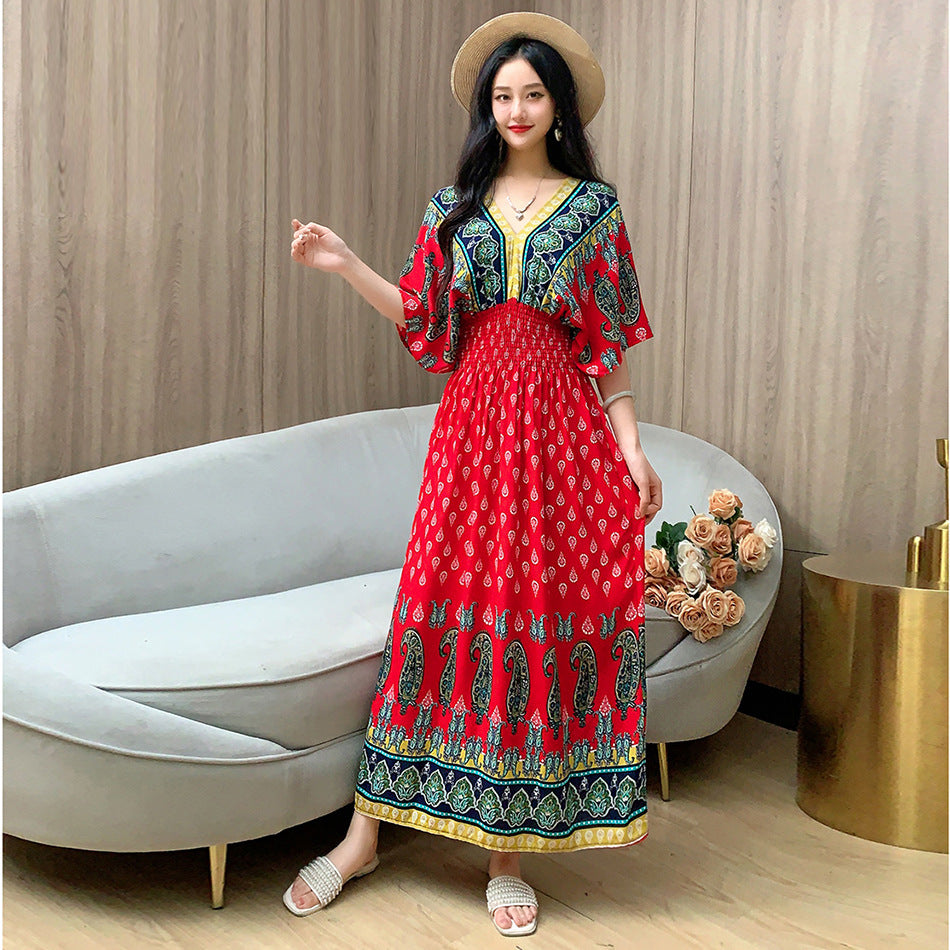 V-neck beach vacation dress