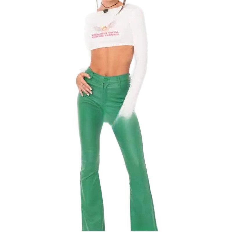 Breathable Flared Denim Leather Pants