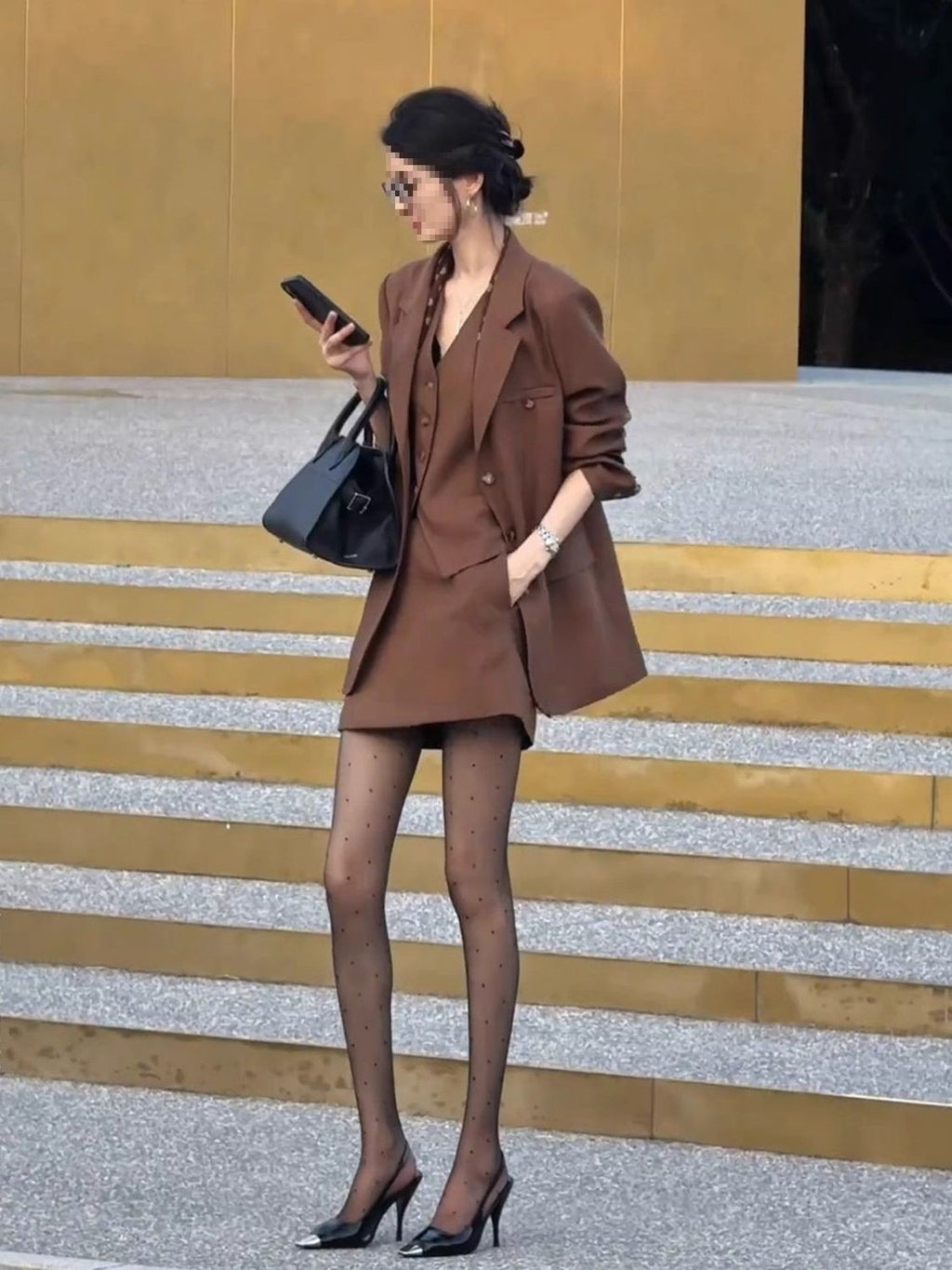 Sharp and polished business suit - Three-piece set suit jacket, vest, and skirt