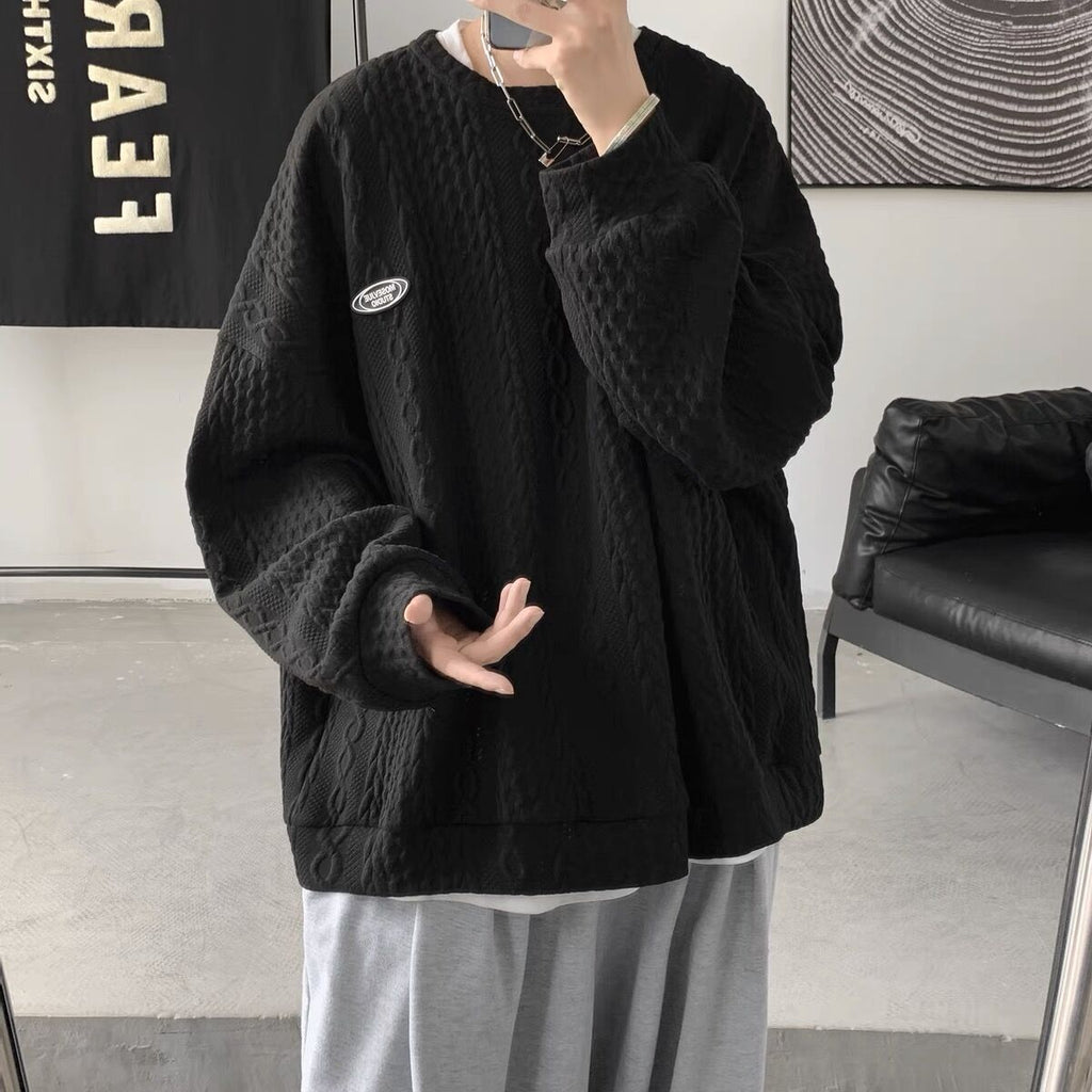 Sweatshirt Loose - wist Texture Sweatshirt Loose Fit Round Neck Top