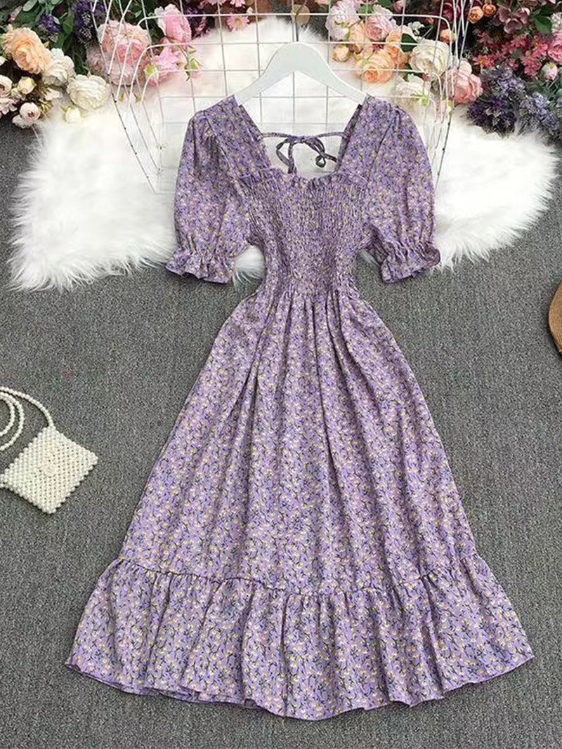 French Retro Floral Print Women Dress