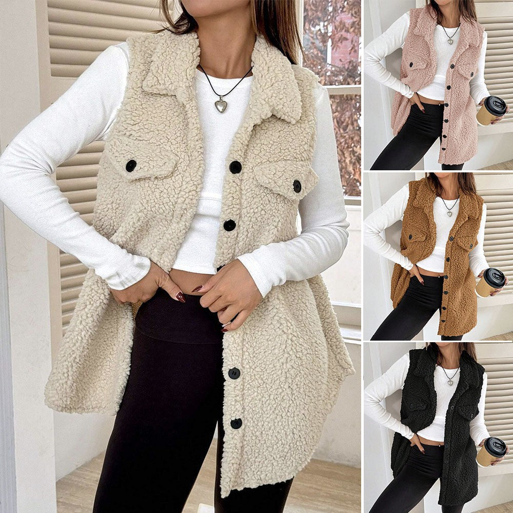Women's Faux Lamb Wool Lapel Vest