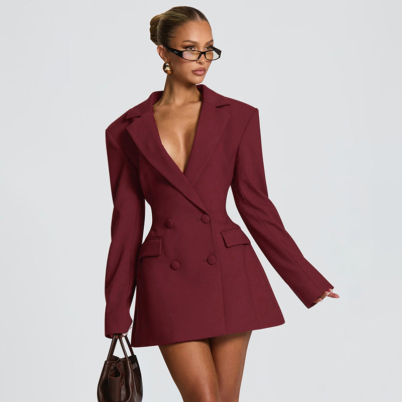 Solid color casual slim fit suit dress