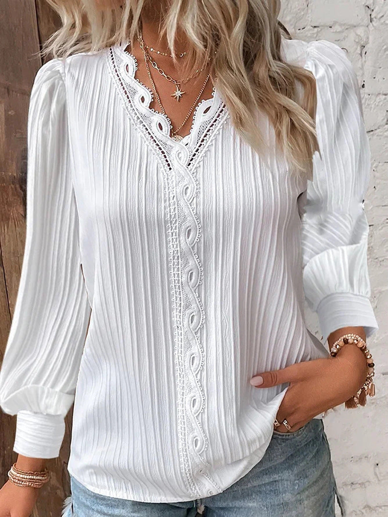 Long-sleeved lace blouse