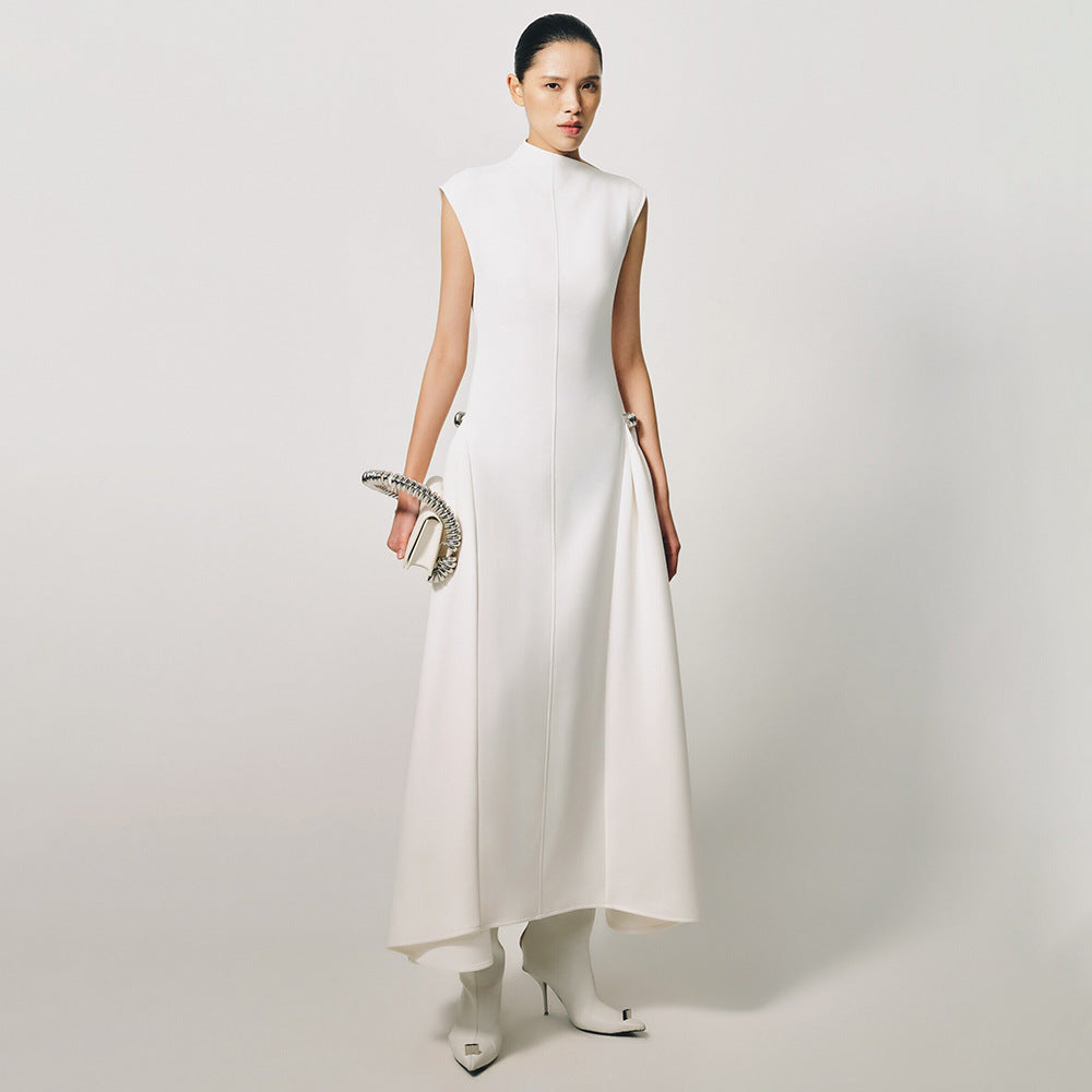Elegant Sleeveless Long Dress with Elastic Waist