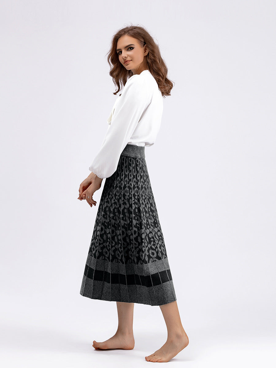 Women's A-Line Pleated Knitted Skirt