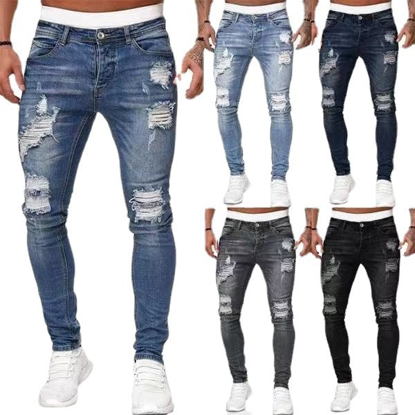 Hole-in-the-side denim ankle jeans