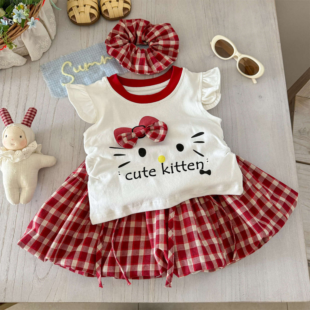 Girls' Bow Sleeve Top and Skirt Set