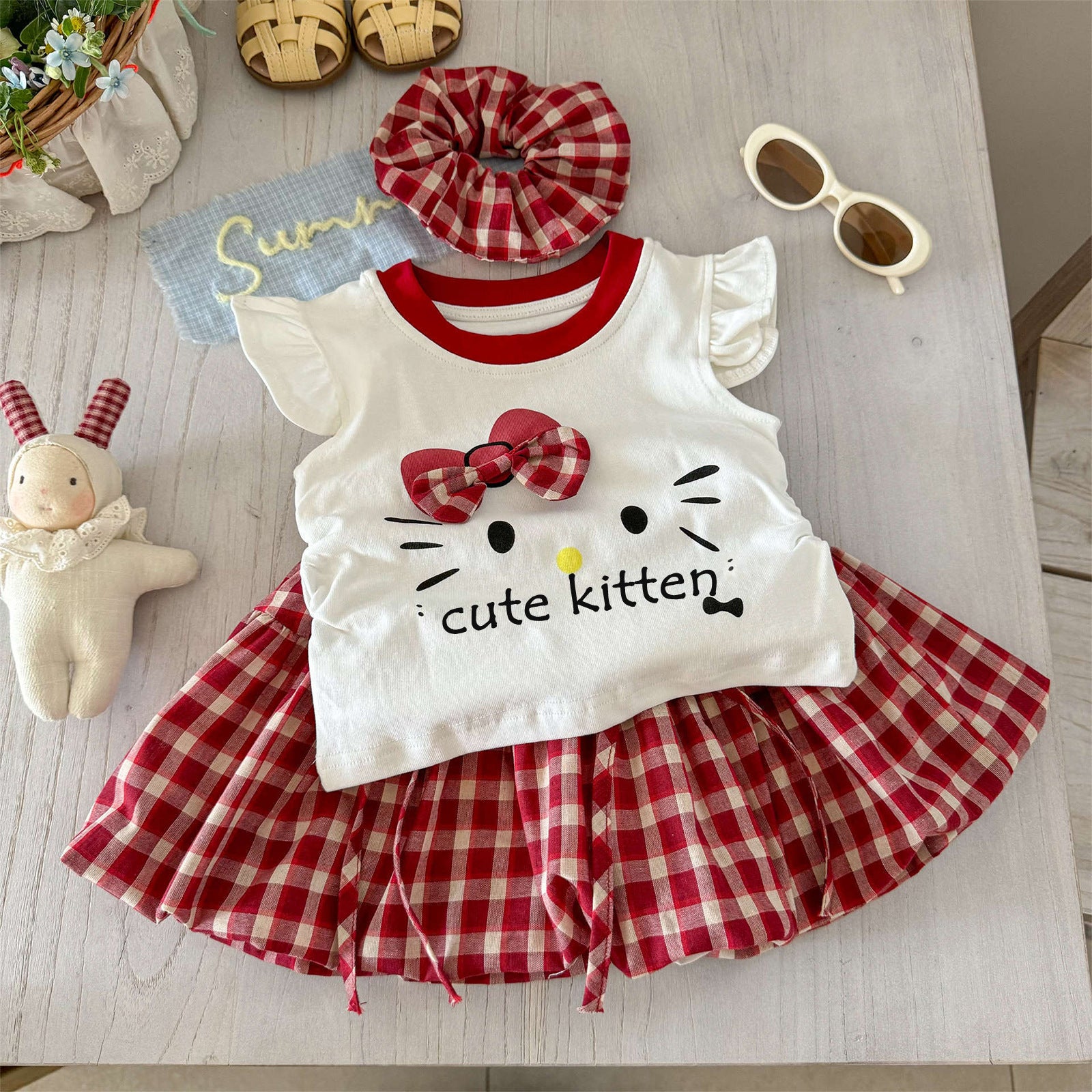 Girls' Bow Sleeve Top and Skirt Set