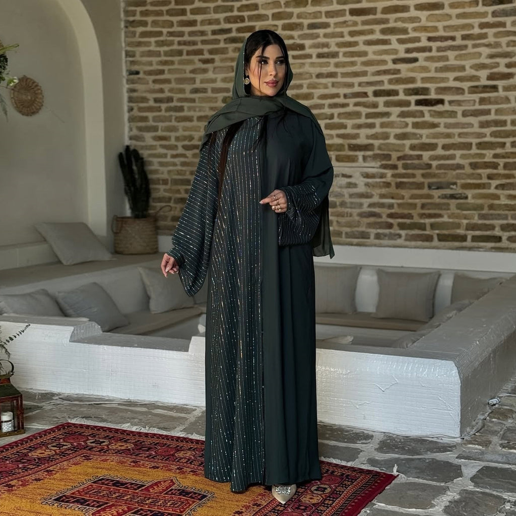 Modest Dark Green Muslim Women's Robe with Hidden Buttons