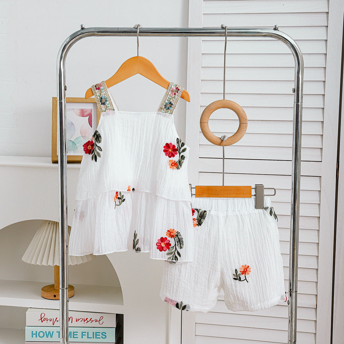 Girls' Embroidered Suspender and Shorts Set