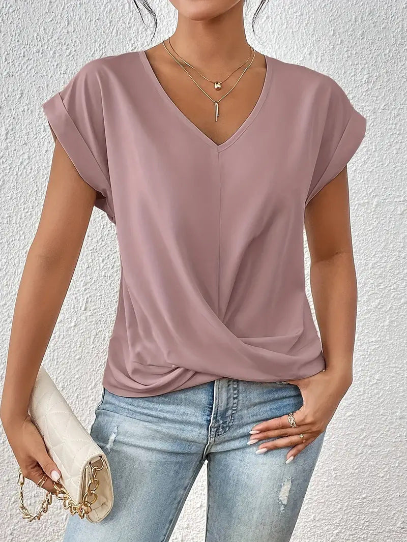 Pure Color V Neck T-Shirt